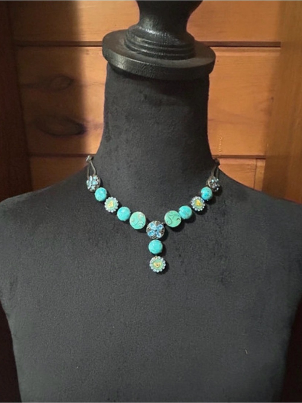 Van Galz Signed Turquoise Crystal Necklace | Rare Artisan - Picture 2 of 7